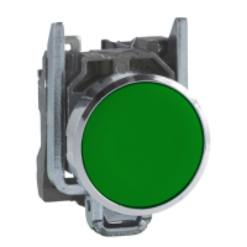 Buton, incastrat ,complet, rosu, Ø22 ,cu revenire, cu arc ,1NC ,”nemarcat”, XB4BA42
