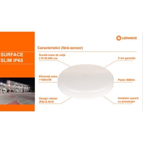 Plafoniera LED pentru baie IP65 Ledvance SURFACE SLIM ROUND 200, 19W, 2000 lm, lumina neutra